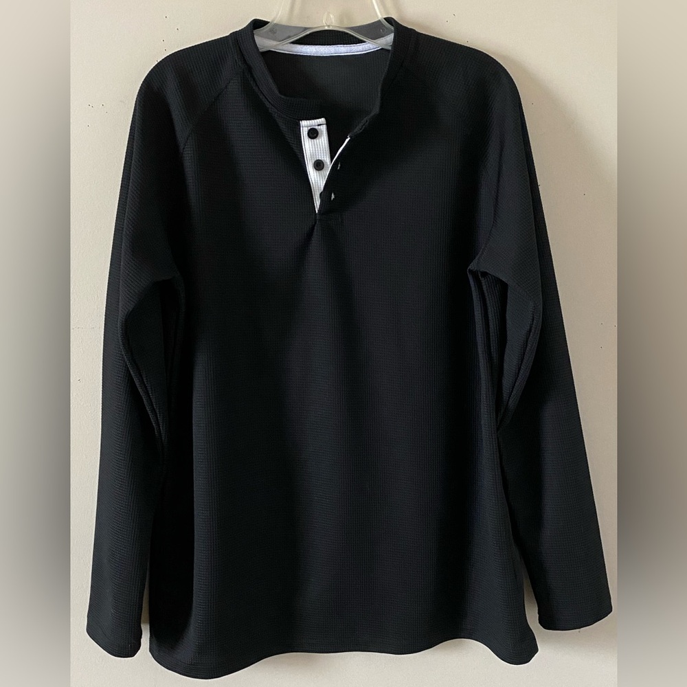Men’s Black Long Sleeve Henley Shirt